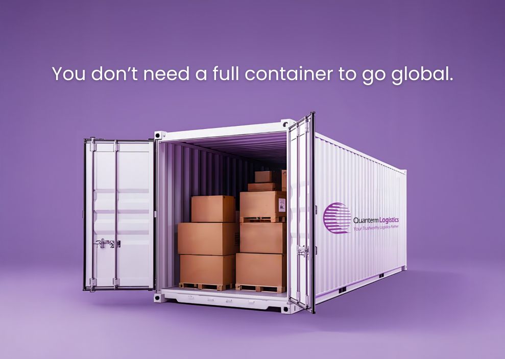 LCL shipping container with shared cargo illustrating Less-than-Container Load solutions for SMEs